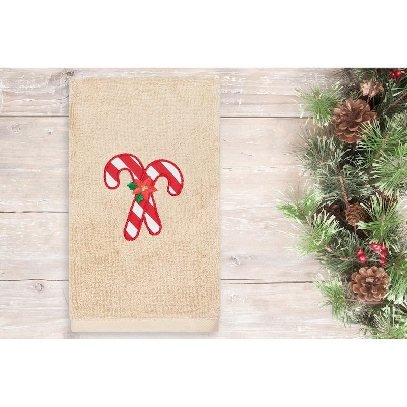 Authentic Hotel and Spa Christmas Candy Canes Embroidered Luxury 100% Turkish Cotton Hand Towel