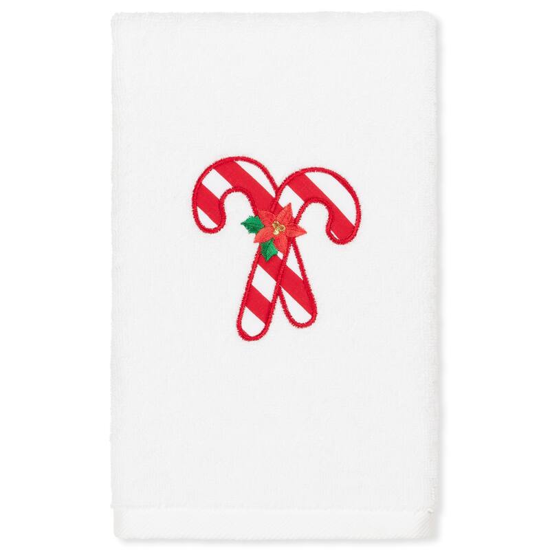 Authentic Hotel and Spa Christmas Candy Canes Embroidered Luxury 100% Turkish Cotton Hand Towel - White