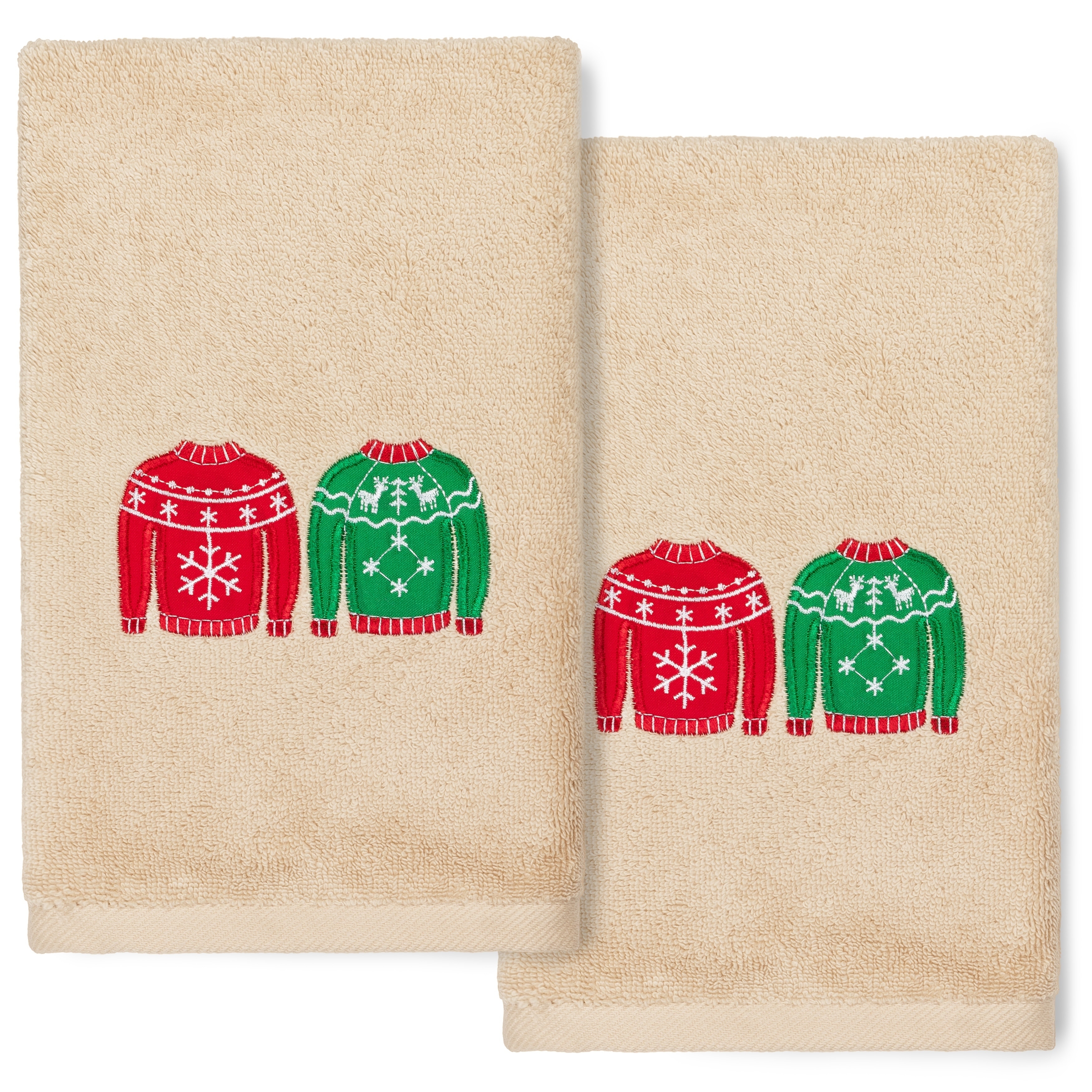 Authentic Hotel and Spa Christmas Bells Embroidered White Turkish Cotton Hand Towels (Set of 2)