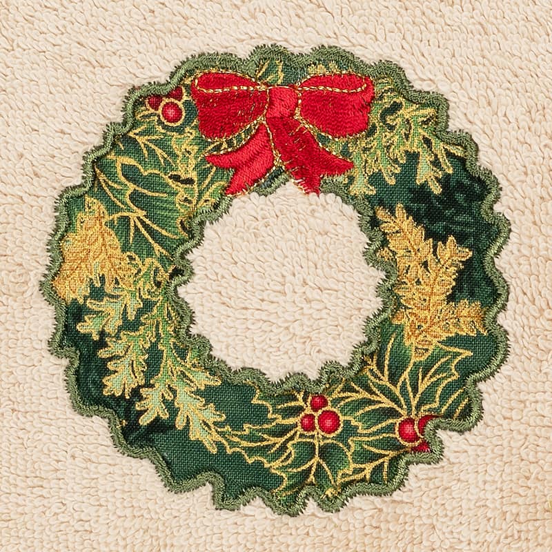 Authentic Hotel and Spa Christmas Wreath Embroidered Luxury 100% Turkish Cotton Hand Towels (Set of 2)