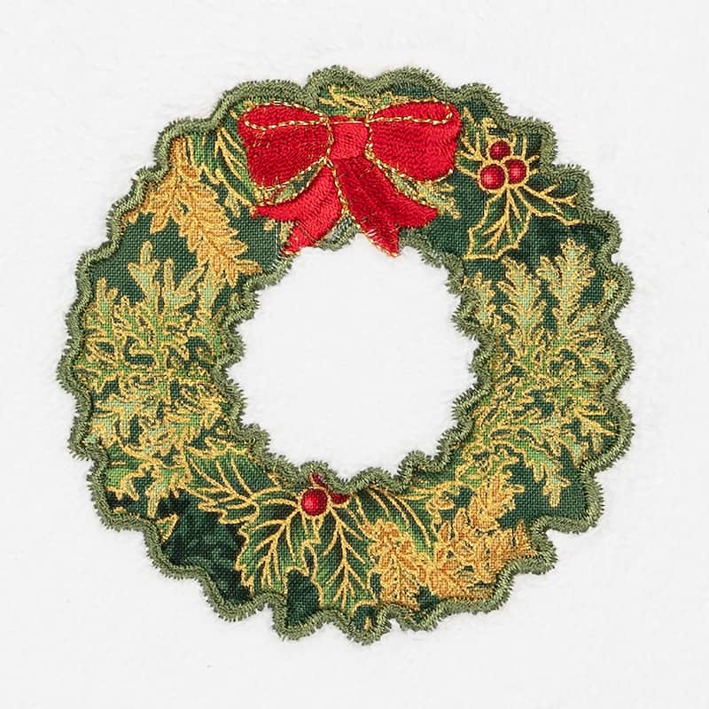 Authentic Hotel and Spa Christmas Wreath Embroidered Luxury 100% Turkish Cotton Hand Towels (Set of 2)