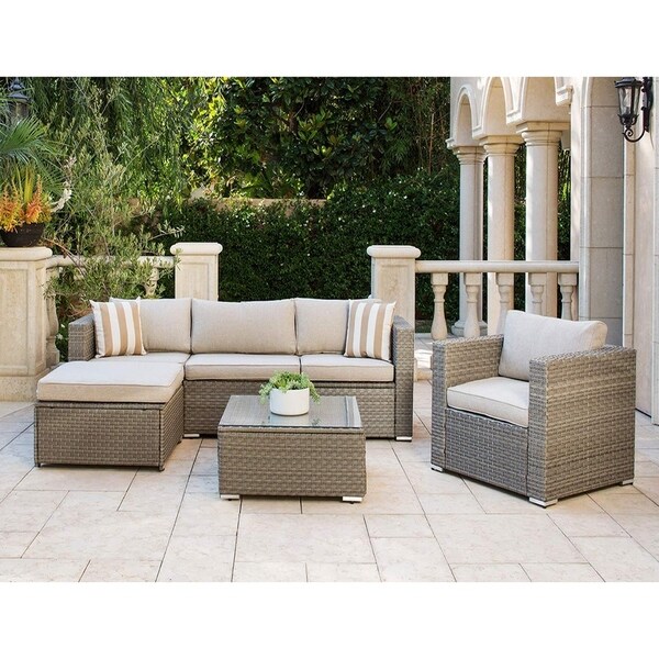 Solaura Outdoor 6 Piece Grey Wicker Sectional Sofa Coffee Table Set