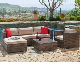 Suncrown Outdoor 6-Piece Brown Wicker Sectional Sofa & Chair Set