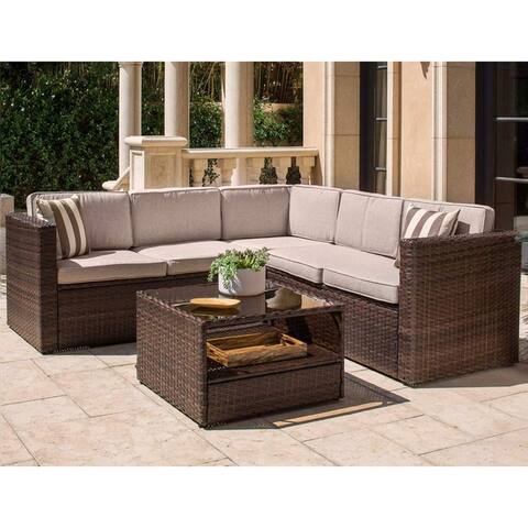 Solaura Outdoor 4-Piece Wicker Sectional Sofa Coffee Table Set