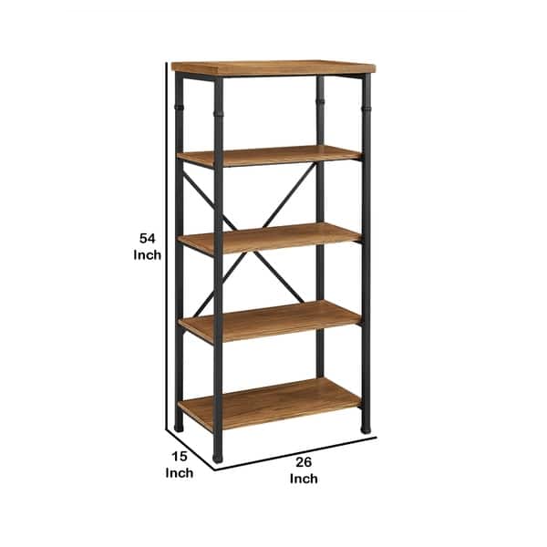 Wooden Bookcase with Four Shelves and Metal Legs, Brown and Black ...