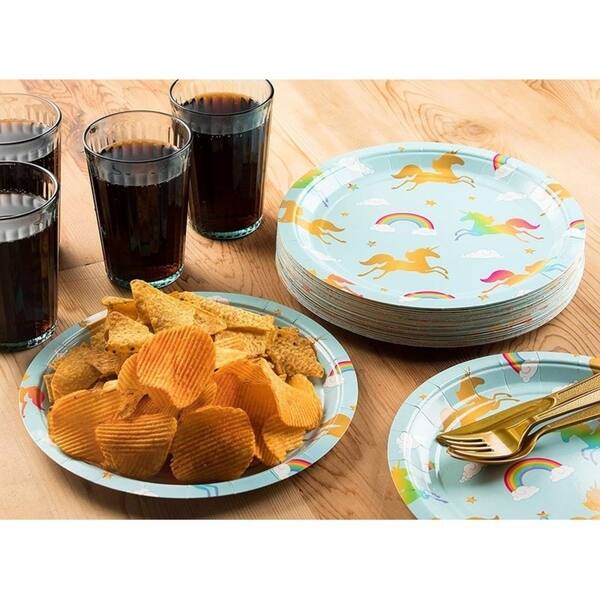 Shop 80 Count Light Blue Rainbow Unicorn Paper Disposable Plates