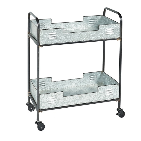 Indoor Outdoor Metal Bar Cart With 2 Storage Shelves Silver And Black Overstock 29166486