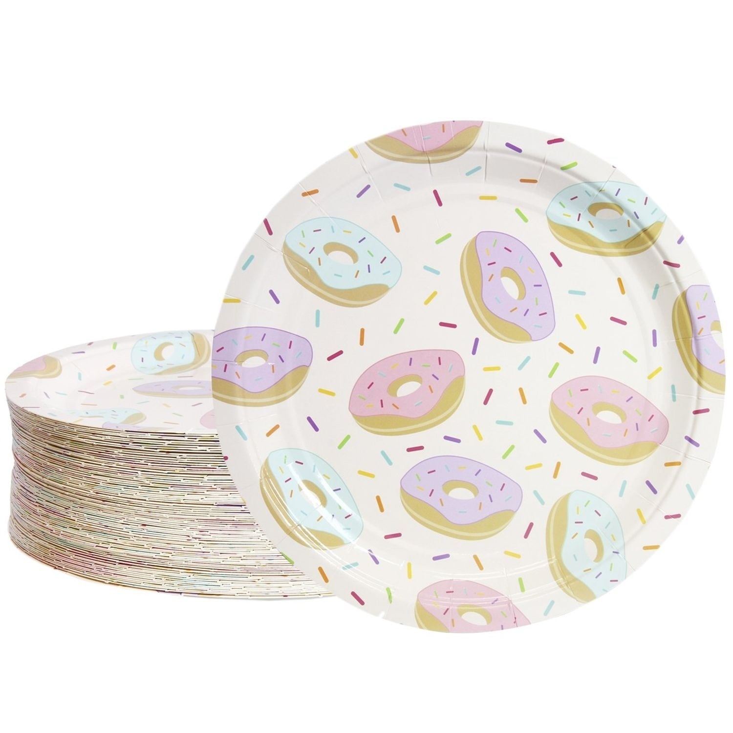 80-Count Donuts Confetti Paper Disposable Plates for Birthday Party Celebration