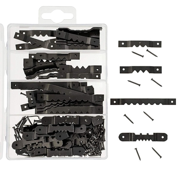 100-Count Metal Sawtooth Picture Frame Hangers with 200 Screws, 4 Assorted Sizes