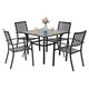 PHI VILLA 5 Piece Patio Armrest Dining Chairs and Larger Square Table Set - Thumbnail 0