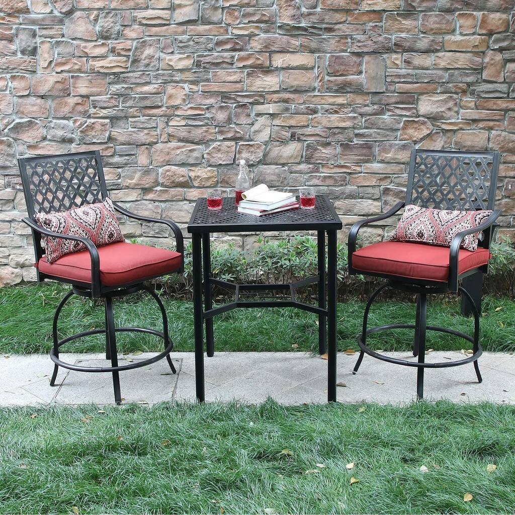 Outdoor Extra Wide Height Swivel Bar Stools Arms Chairs and Table - N/A