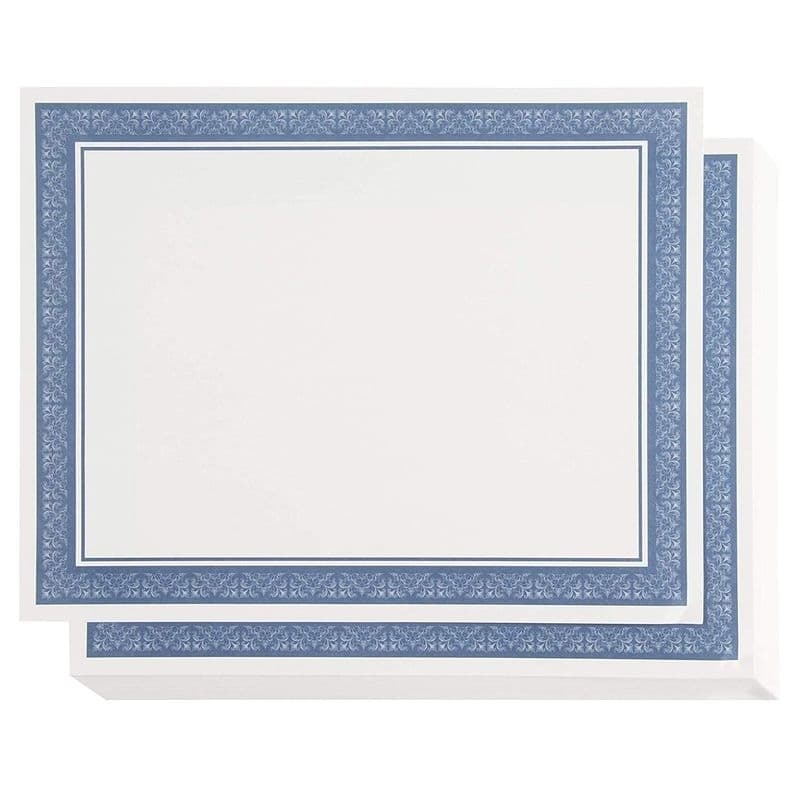 Paper Junkie 50 Pack Blank Award Certificate Blue Border Paper - Printer Fit, 8.5 x 11 Inch