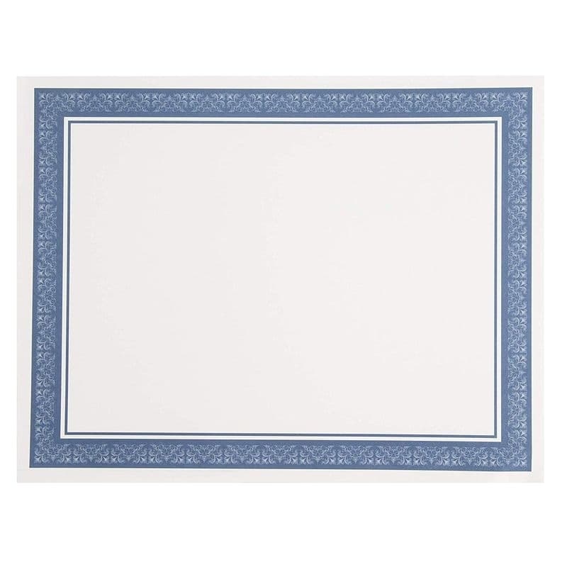 Paper Junkie 50 Pack Blank Award Certificate Blue Border Paper - Printer Fit, 8.5 x 11 Inch