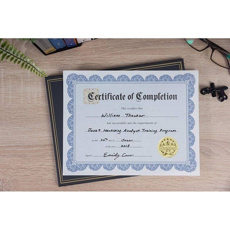 Paper Junkie 48 Sheets Blue Certificate of Completion Award Paper w/ Foil Stickers, 8.5 x 11