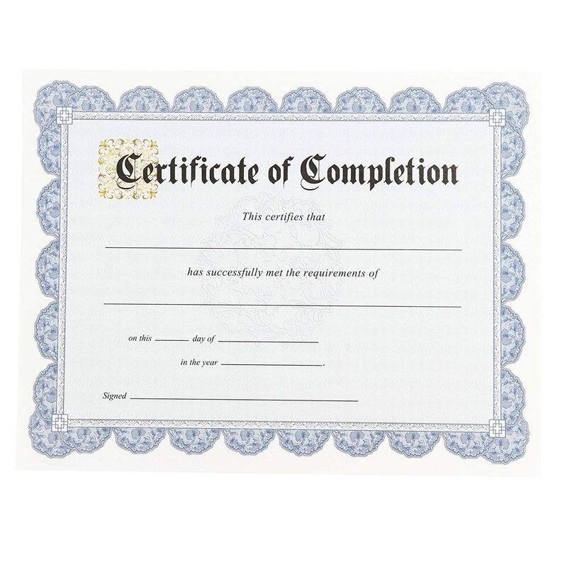 Paper Junkie 48 Sheets Blue Certificate of Completion Award Paper w/ Foil Stickers, 8.5 x 11