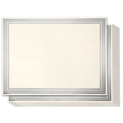 Paper Junkie 50-Sheets Blank Award Certificate Paper with Silver Border, Printable, 8.5x11 in