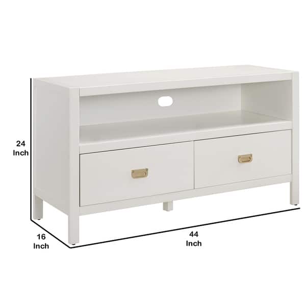 Wooden Media Center with Two Drawers and Open Shelf, White - Overstock ...
