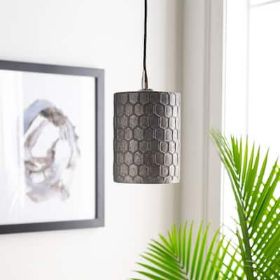 Flaxton Industrial Antiqued Polished 1-light Pendant - 7.5" x 5" x 5"