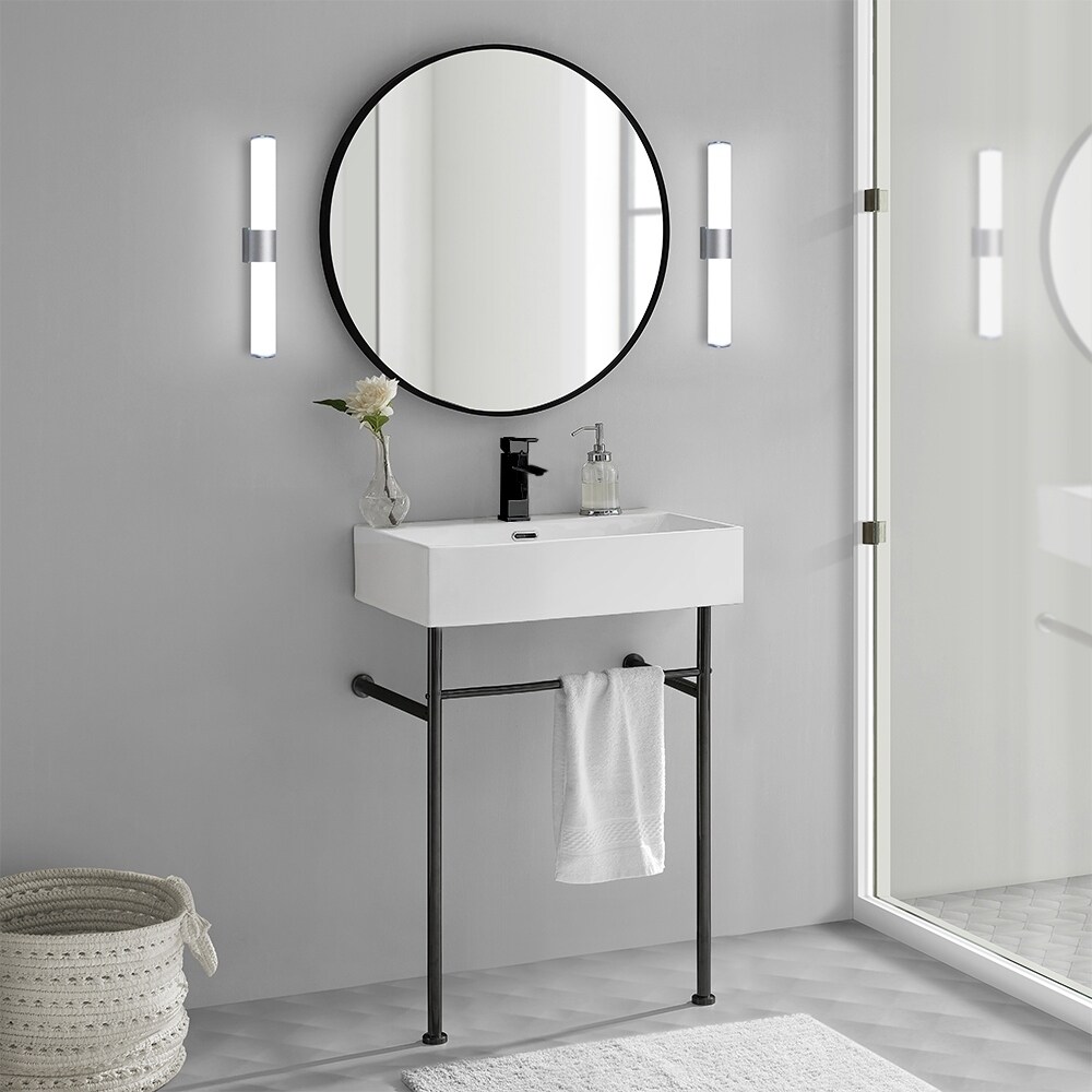 Shop Claire 24 Console Sink White Basin Black Legs Overstock 29167552