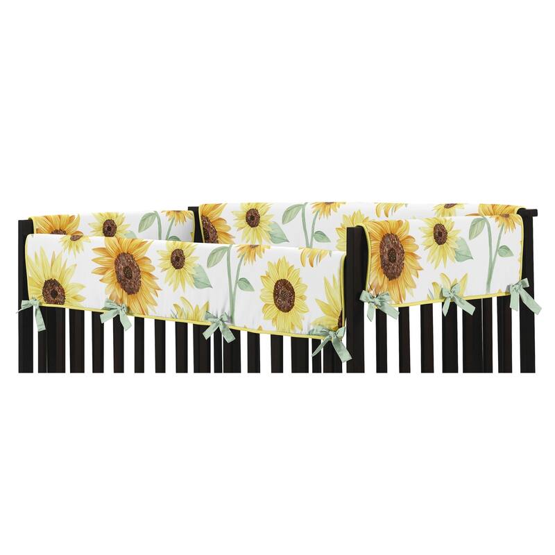 Sweet Jojo Designs Yellow Green and White Boho Floral Sunflower Girl Long Crib Rail Guard Cover - Farmhouse Watercolor Flower