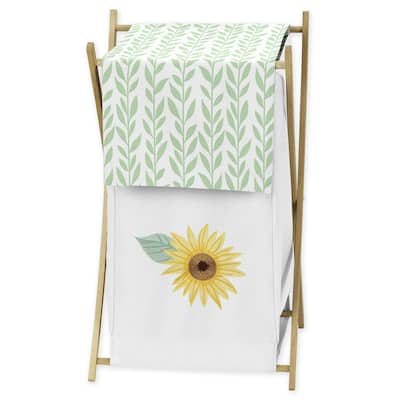 Sweet Jojo Designs Yellow, Green and White Boho Floral Sunflower Collection Laundry Hamper - Farmhouse Watercolor Flower