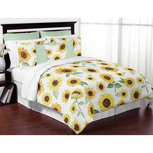 Shop Sweet Jojo Designs Yellow Green White Boho Floral Sunflower Girl 3pc Full Queen Size Comforter Set Farmhouse Watercolor Flower Overstock 29167845
