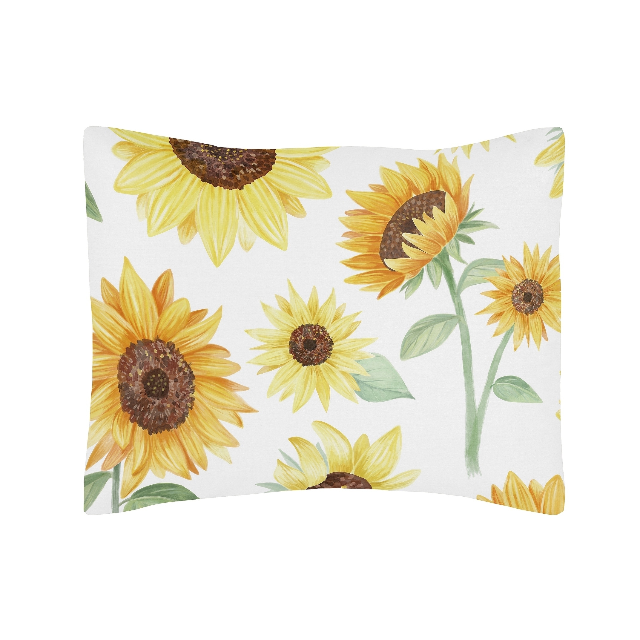 Sweet Jojo Designs Yellow Green And White Boho Floral Sunflower Collection Standard Pillow Sham Farmhouse Watercolor Flower Overstock 29167878