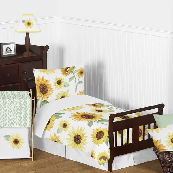 Sweet Jojo Designs Yellow Green White Boho Floral Sunflower Girl 5 Pc Toddler Size Comforter Set Farmhouse Watercolor Flower Overstock 29167884 The design uses 100% cotton fabrics that are machine washable for easy care. sweet jojo designs