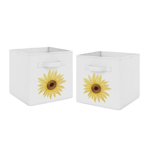 slide 1 of 2, Sweet Jojo Designs Yellow Green and White Boho Floral Sunflower Foldable Fabric Storage Bins - Farmhouse Watercolor Flower