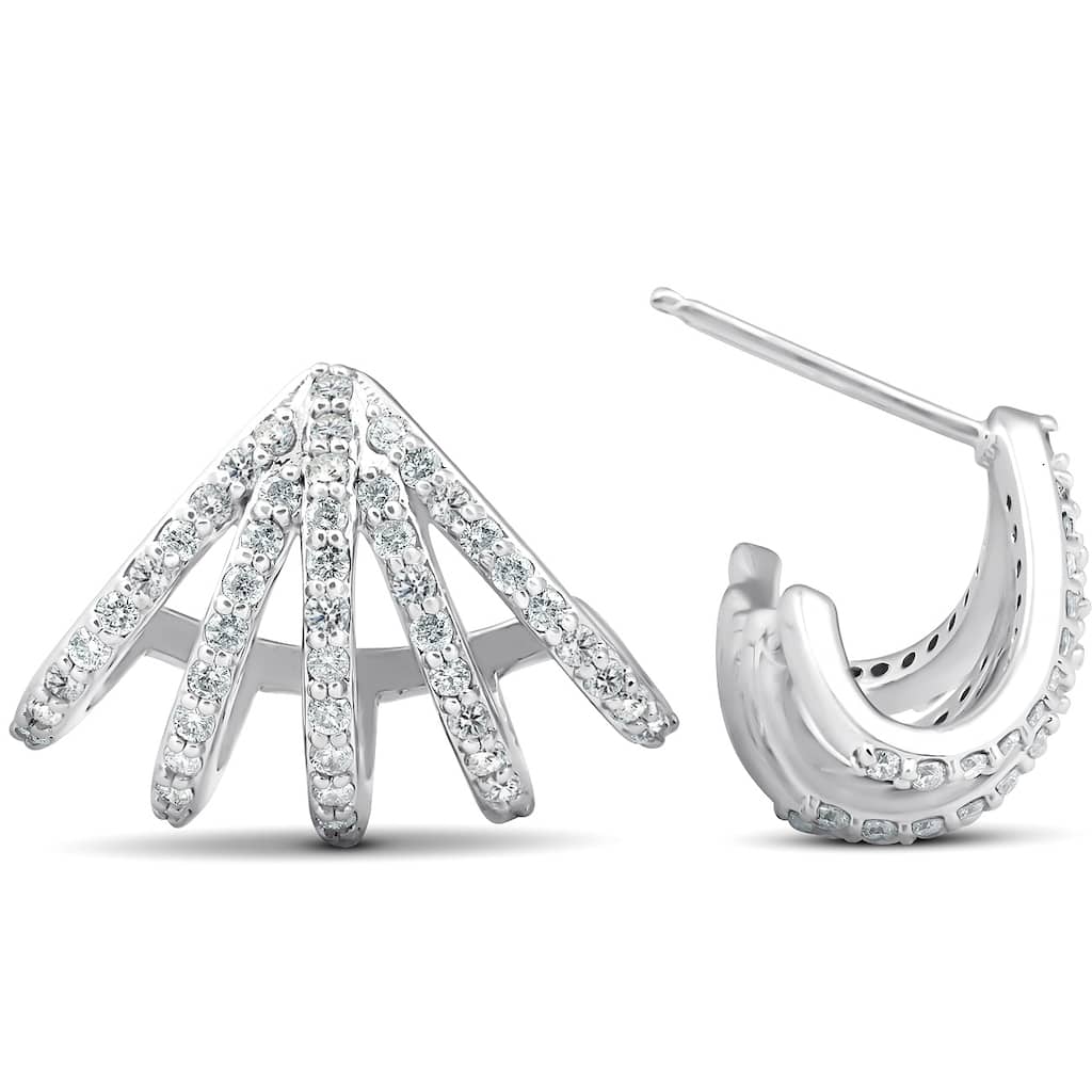 Bliss Diamond 1 Ct Diamond Burst Studs Womens Huggie Earrings White Gold Lab Grown