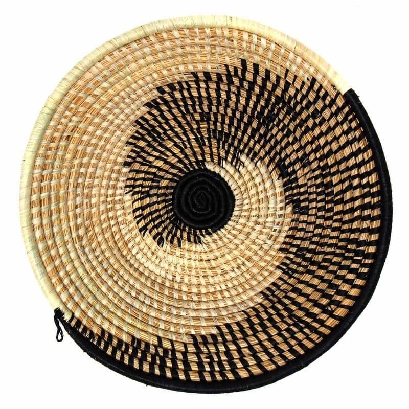 Handmade Woven Sisal Basket, Natural/Black Spiral