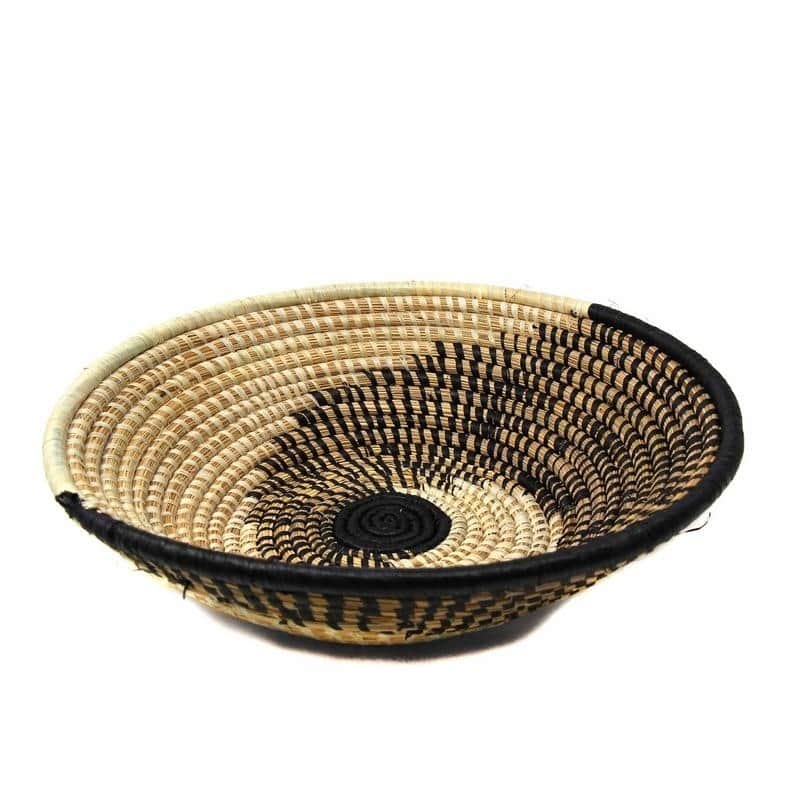 Handmade Woven Sisal Basket, Natural/Black Spiral