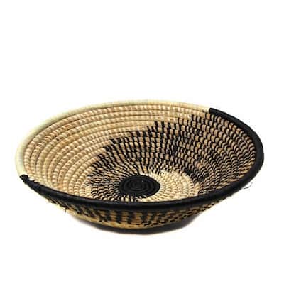 Handmade Woven Sisal Basket, Natural/Black Spiral