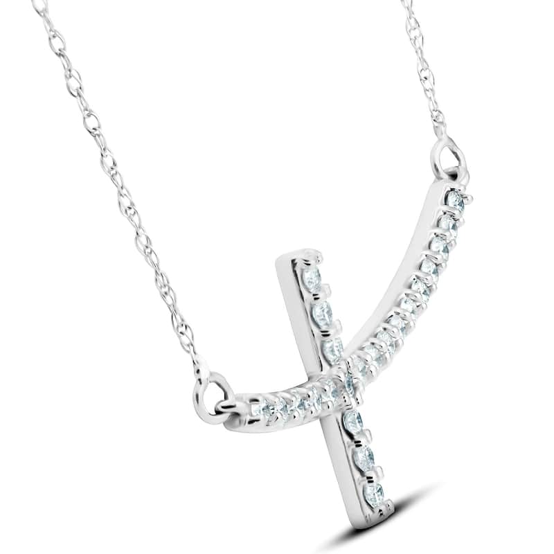 1/3 Ct Diamond Sideways Cross Pendant 14k White Gold & 18" Chain 1 1/4" Wide