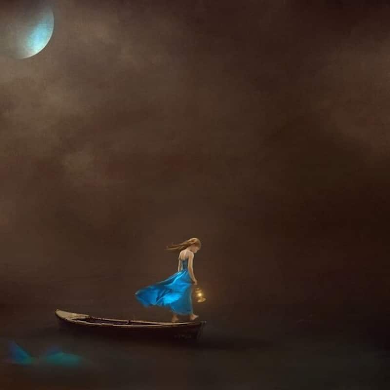 CANVAS Single-Lady Under the Moon in a Boat by Ellen McDermott - 36x36