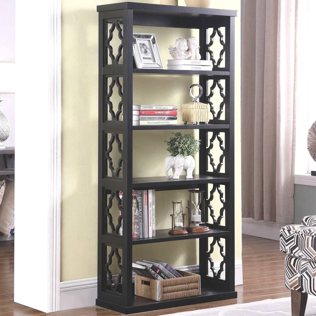 Contemporary Design Trellis Pattern Black Display Bookcase
