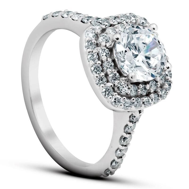 2 1/4 Ct Diamond Cushion Halo Engagement Ring 14k White Gold