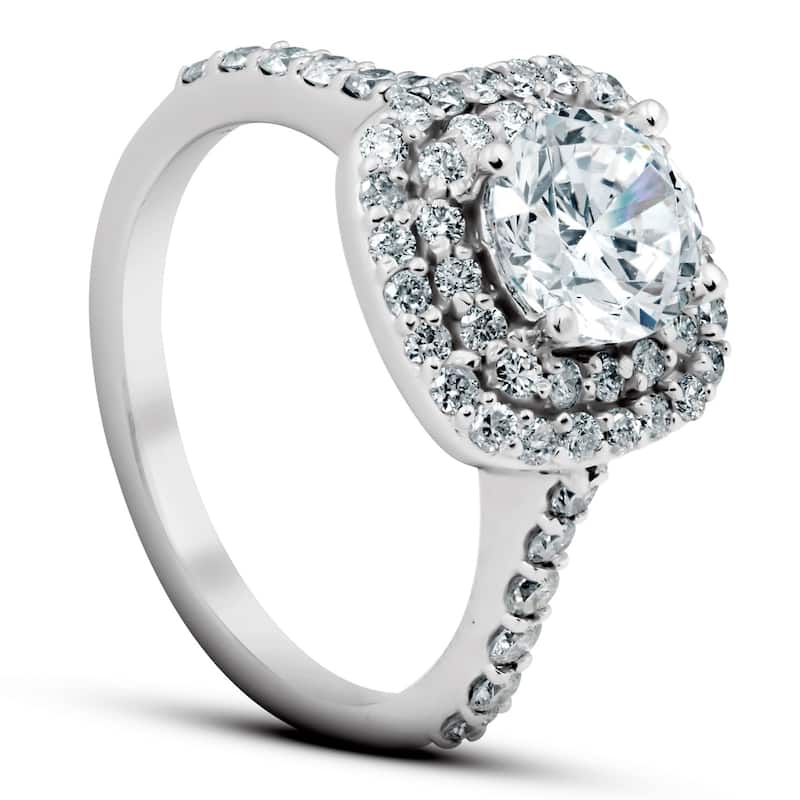 2 1/4 Ct Diamond & Moissanite Cushion Halo Engagement Ring 14k White Gold