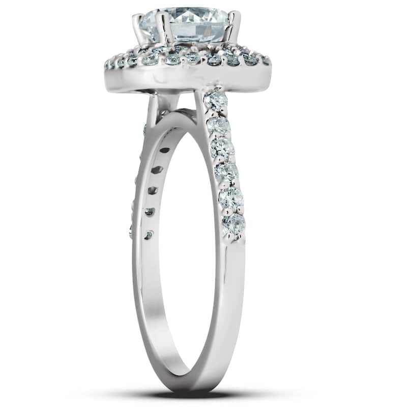 2 1/4 Ct Diamond & Moissanite Cushion Halo Engagement Ring 14k White Gold