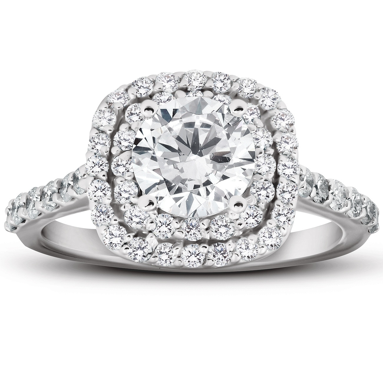 Bliss Diamond 2 1/4 Ct Diamond & Moissanite Cushion Halo Engagement Ring 14k White Gold