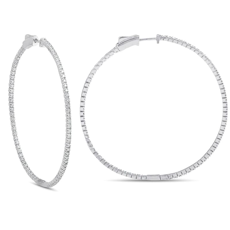 1.20Ct Diamond Inside Outside Skinny Hoops 14k White Gold Lab Grown2" Tall
