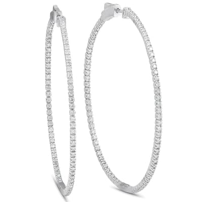 1.20Ct Diamond Inside Outside Skinny Hoops 14k White Gold Lab Grown2" Tall