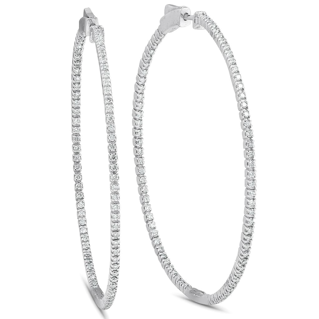 Bliss Diamond 1.20Ct Diamond Inside Outside Skinny Hoops 14k White Gold Lab Grown2" Tall