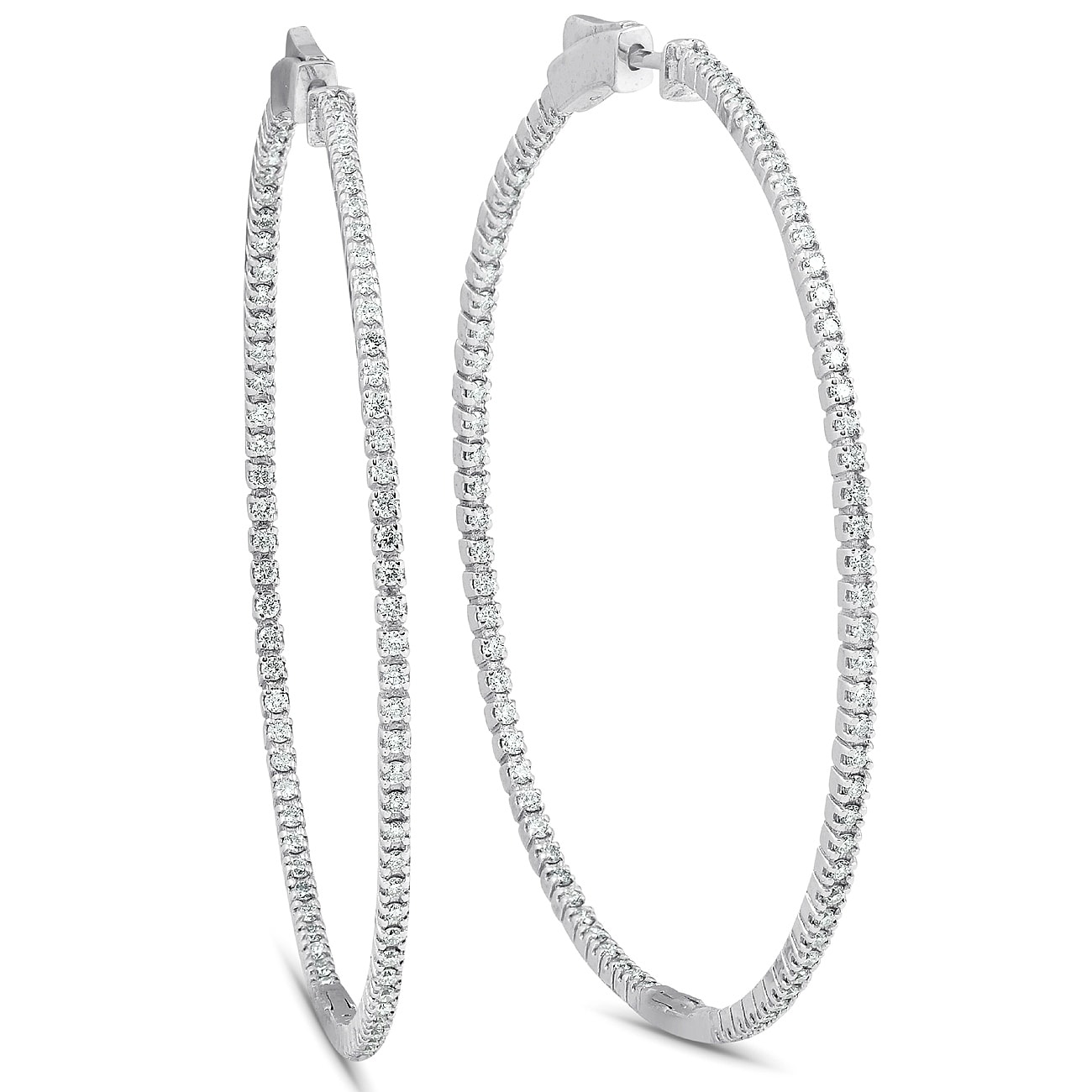 Bliss Diamond 1.20Ct Diamond Inside Outside Skinny Hoops 14k White Gold Lab Grown2" Tall
