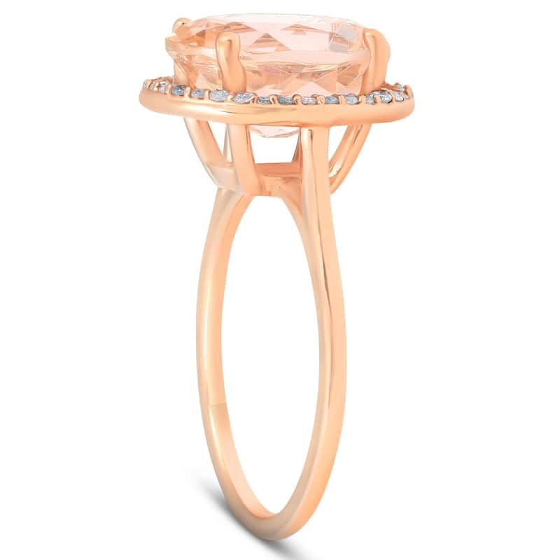 5 1/2 Ct TW Halo Diamond & Oval 10x12 Morganite Ring 14k Rose Gold - Pink