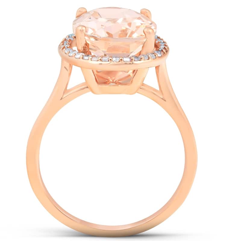 5 1/2 Ct TW Halo Diamond & Oval 10x12 Morganite Ring 14k Rose Gold - Pink