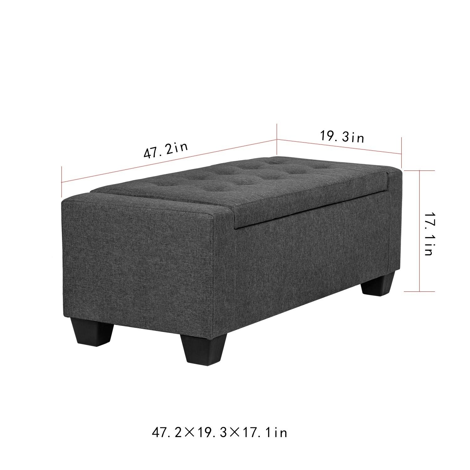 Adeco Of0047 48 Inches Long Storage Bench Ottoman Dark Gray On Sale Overstock 29169790