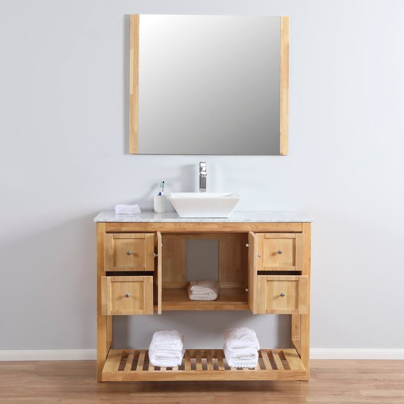 Manhattan 48" Freestanding Vanity with White Marble Top and Ceramic Basin in Natural Oak Wood