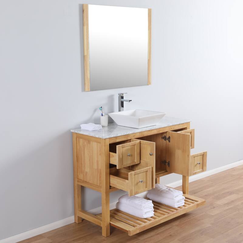 Manhattan 48" Freestanding Vanity with White Marble Top and Ceramic Basin in Natural Oak Wood
