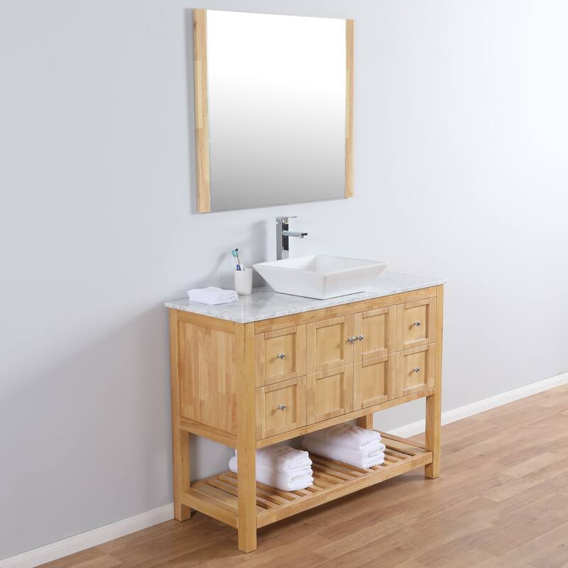 Manhattan 48" Freestanding Vanity with White Marble Top and Ceramic Basin in Natural Oak Wood